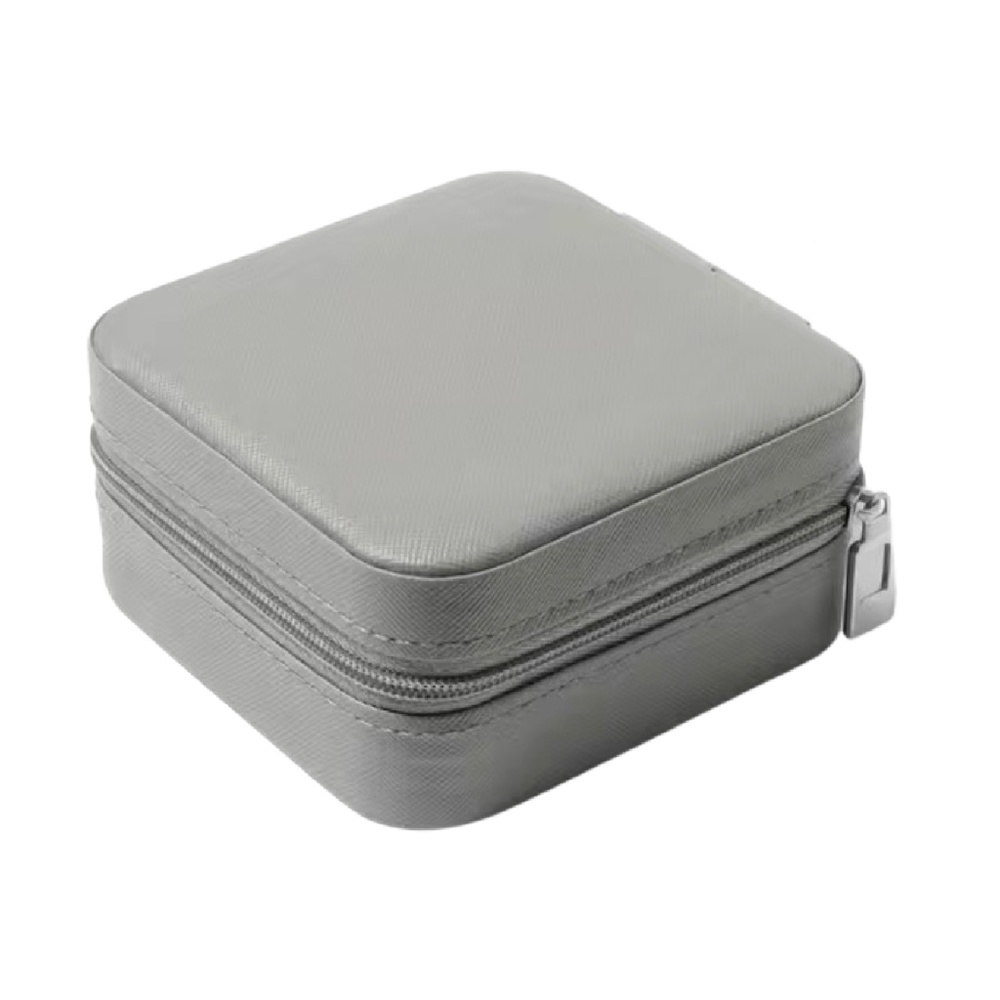 GRAY Faux Leather Jewelry Box w/ Mirror Travel Case Earrings, Rings, Necklaces